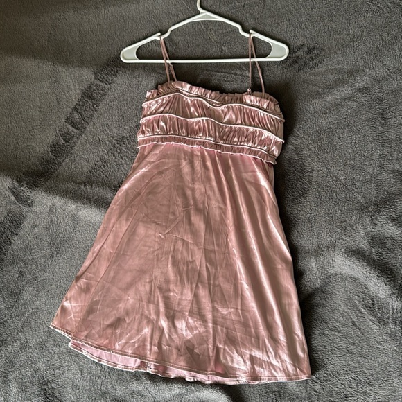 Pink Satin Ruched Mini Dress - Picture 3 of 5